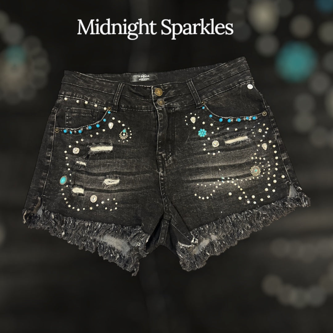 Midnight Sparkles - Women's Black Jean Shorts
