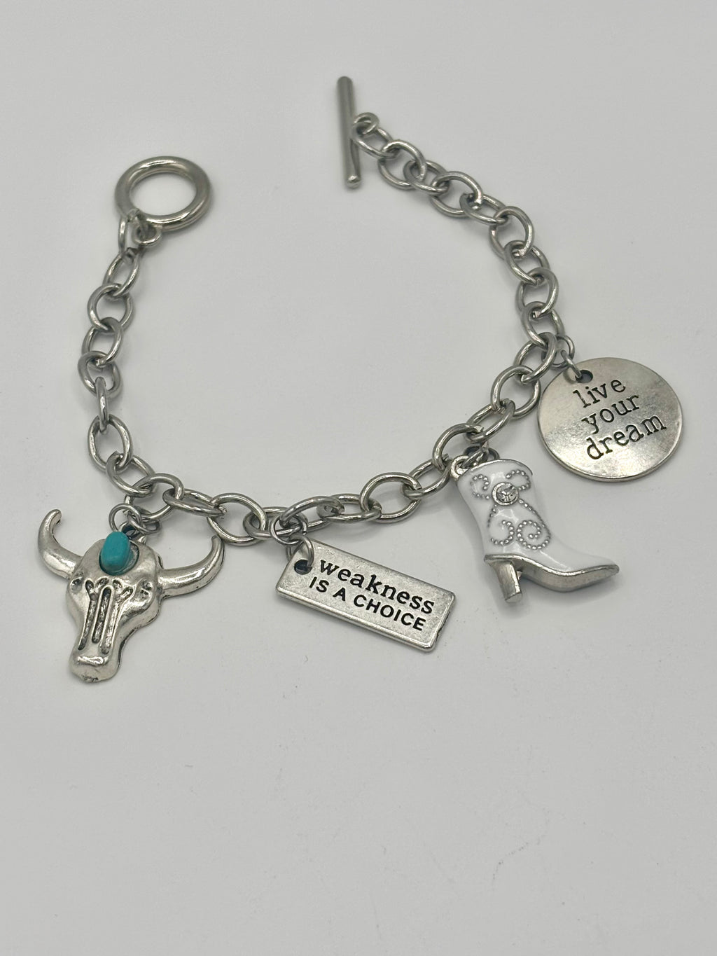 Country Western Cow skull & Heels Toggle Bracelet