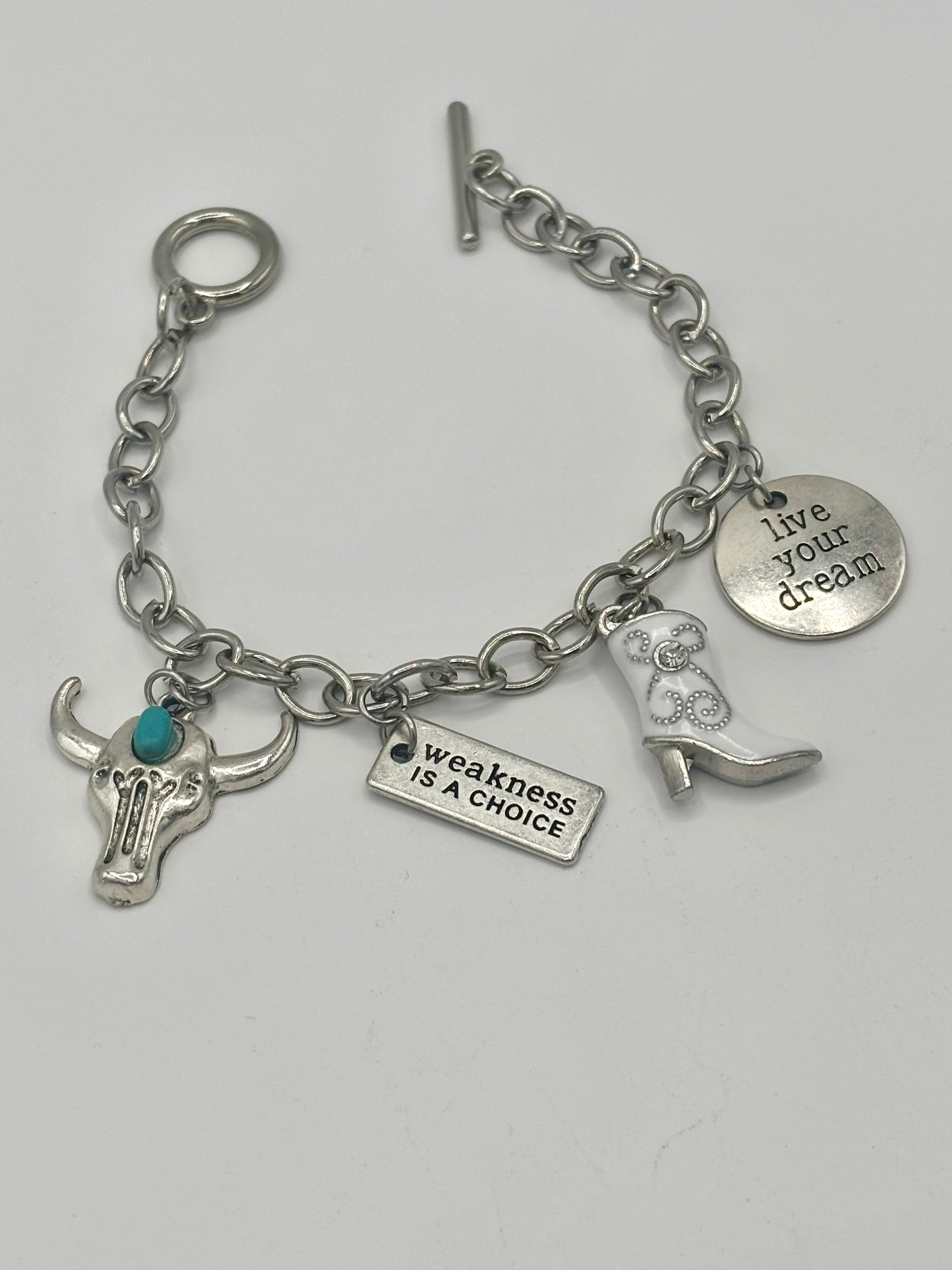 Country Western Cow skull & Heels Toggle Bracelet