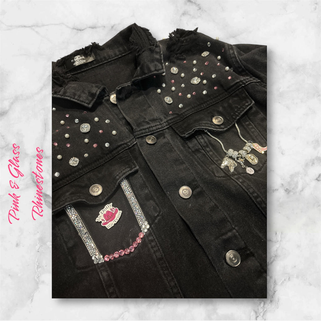 "In Dolly We Trust" -Women's Black Denim Jacket