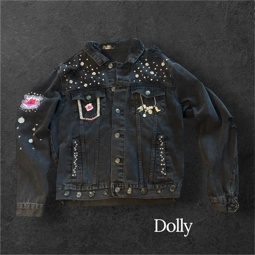 "In Dolly We Trust" -Women's Black Denim Jacket