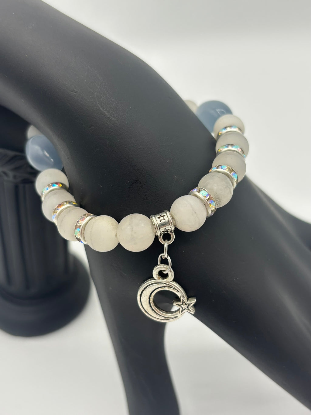 Clear Matte & Gray Opal Beaded Women's Bracelet