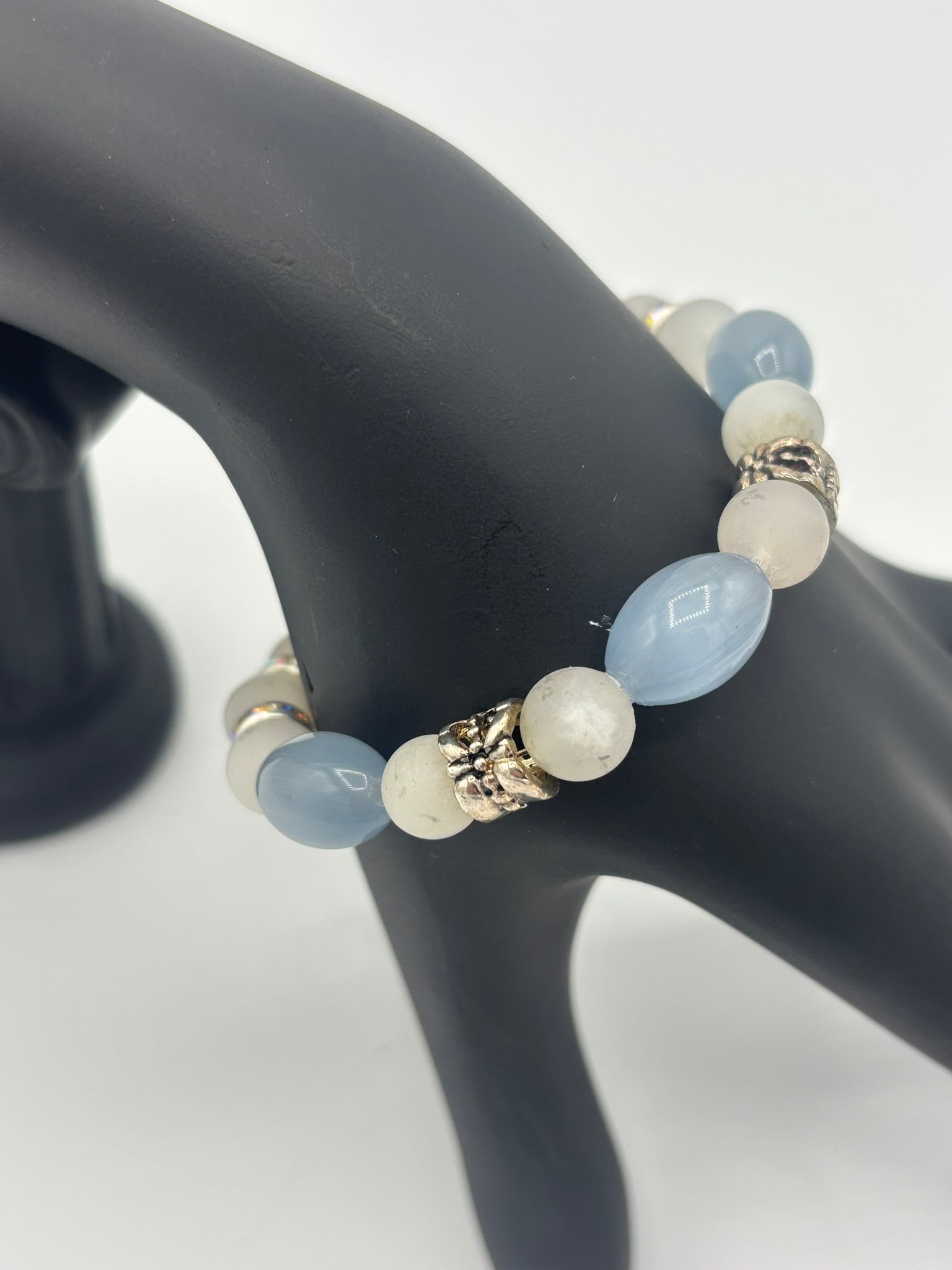 Clear Matte & Gray Opal Beaded Women's Bracelet