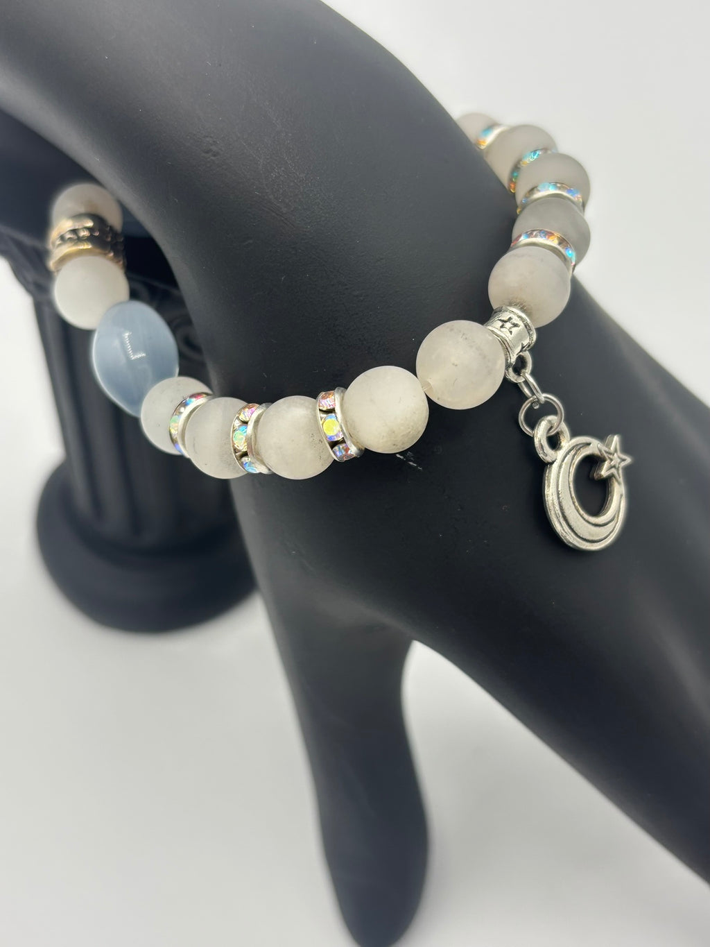 Clear Matte & Gray Opal Beaded Women's Bracelet