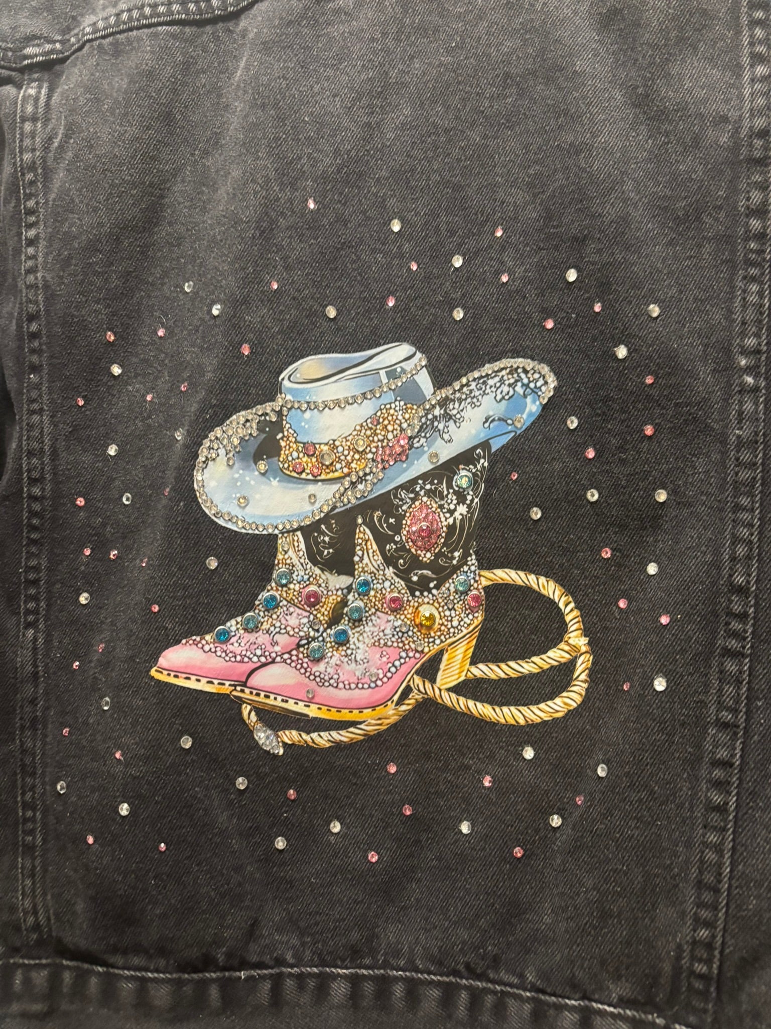 "In Dolly We Trust" -Women's Black Denim Jacket