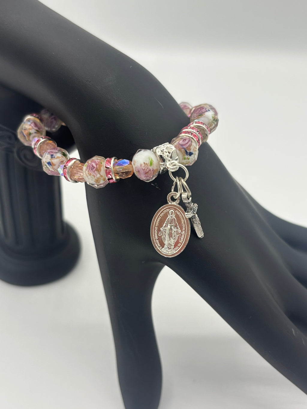 Z Collection - "Precious" Pink Rose Rosary Women's Bracelet