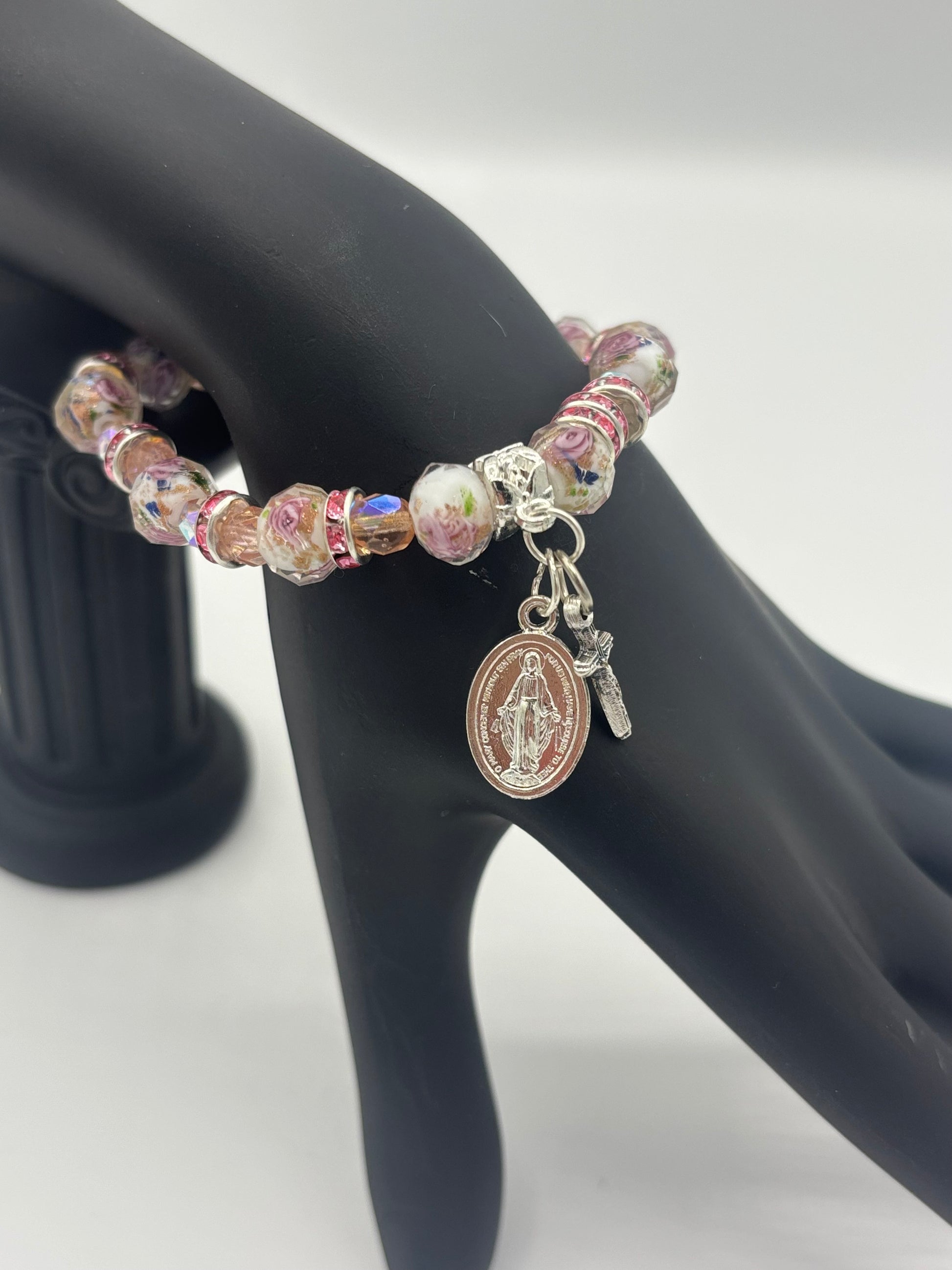 Z Collection - "Precious" Pink Rose Rosary Women's Bracelet