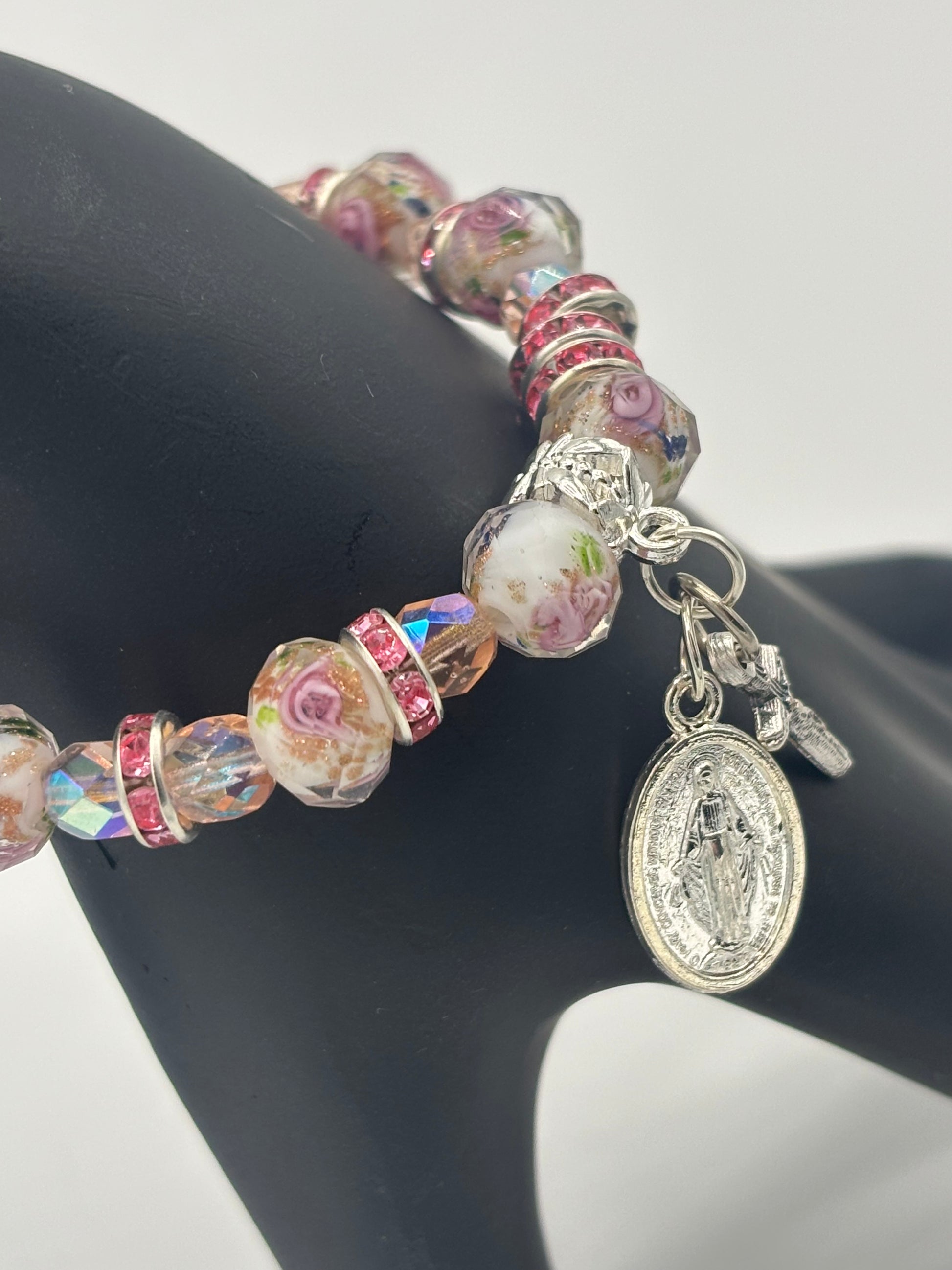 Z Collection - "Precious" Pink Rose Rosary Women's Bracelet