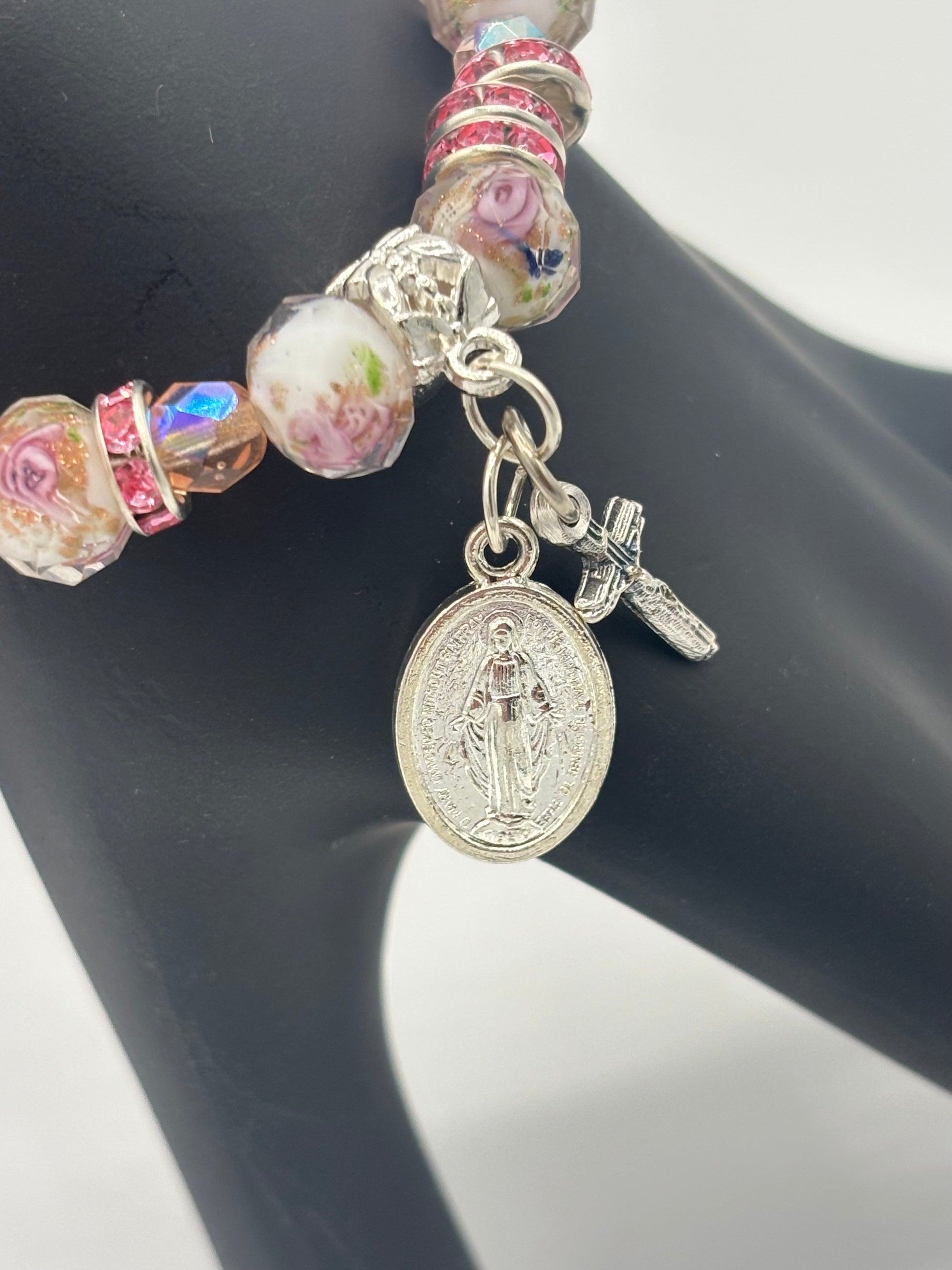 Z Collection - "Precious" Pink Rose Rosary Women's Bracelet
