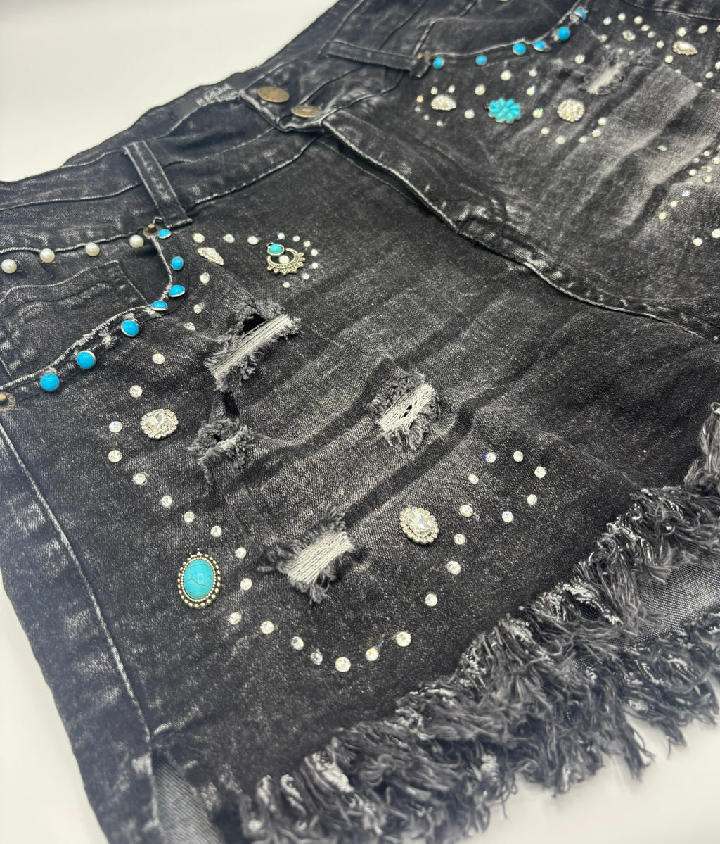 Midnight Sparkles - Women's Black Jean Shorts