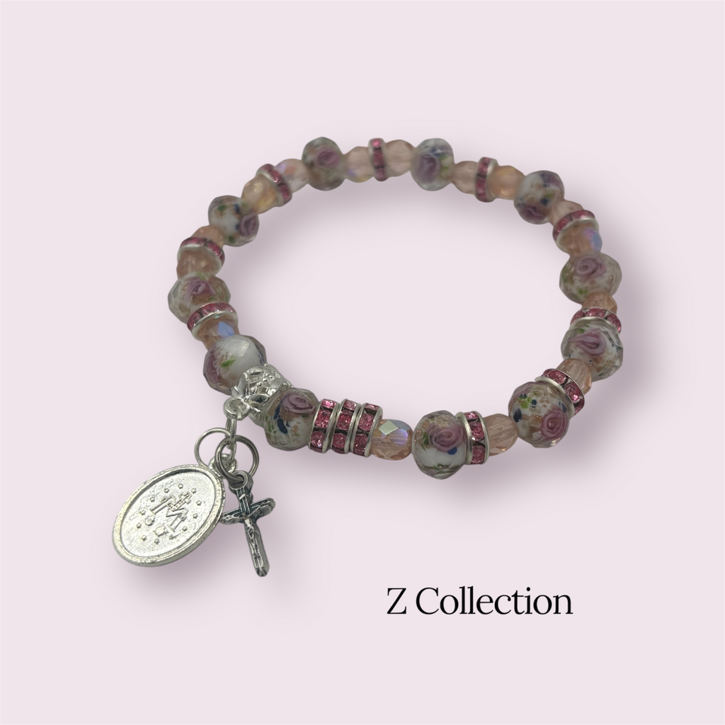 Z Collection - "Precious" Pink Rose Rosary Women's Bracelet