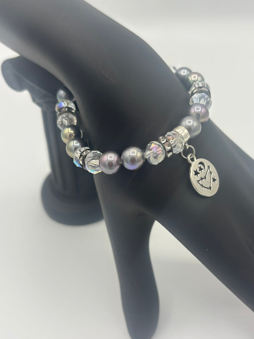 The Night Sky - Clear & Gray Glass Beaded Women's Bracelet