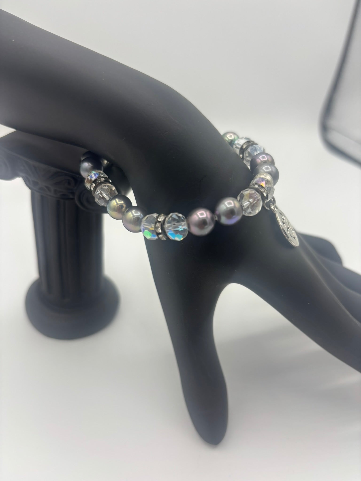 The Night Sky - Clear & Gray Glass Beaded Women's Bracelet
