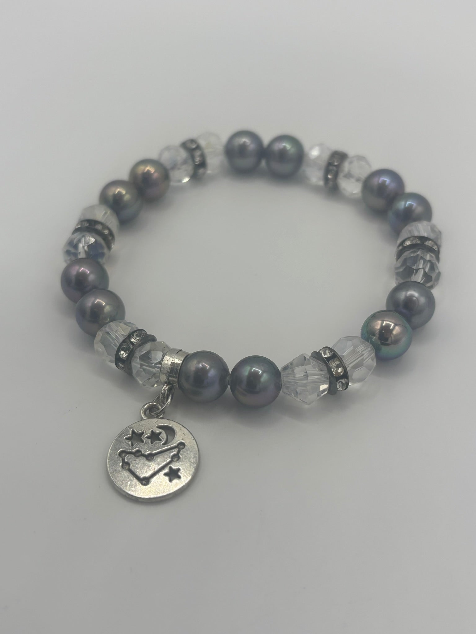 The Night Sky - Clear & Gray Glass Beaded Women's Bracelet