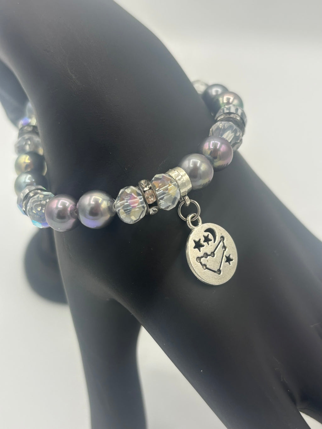 The Night Sky - Clear & Gray Glass Beaded Women's Bracelet
