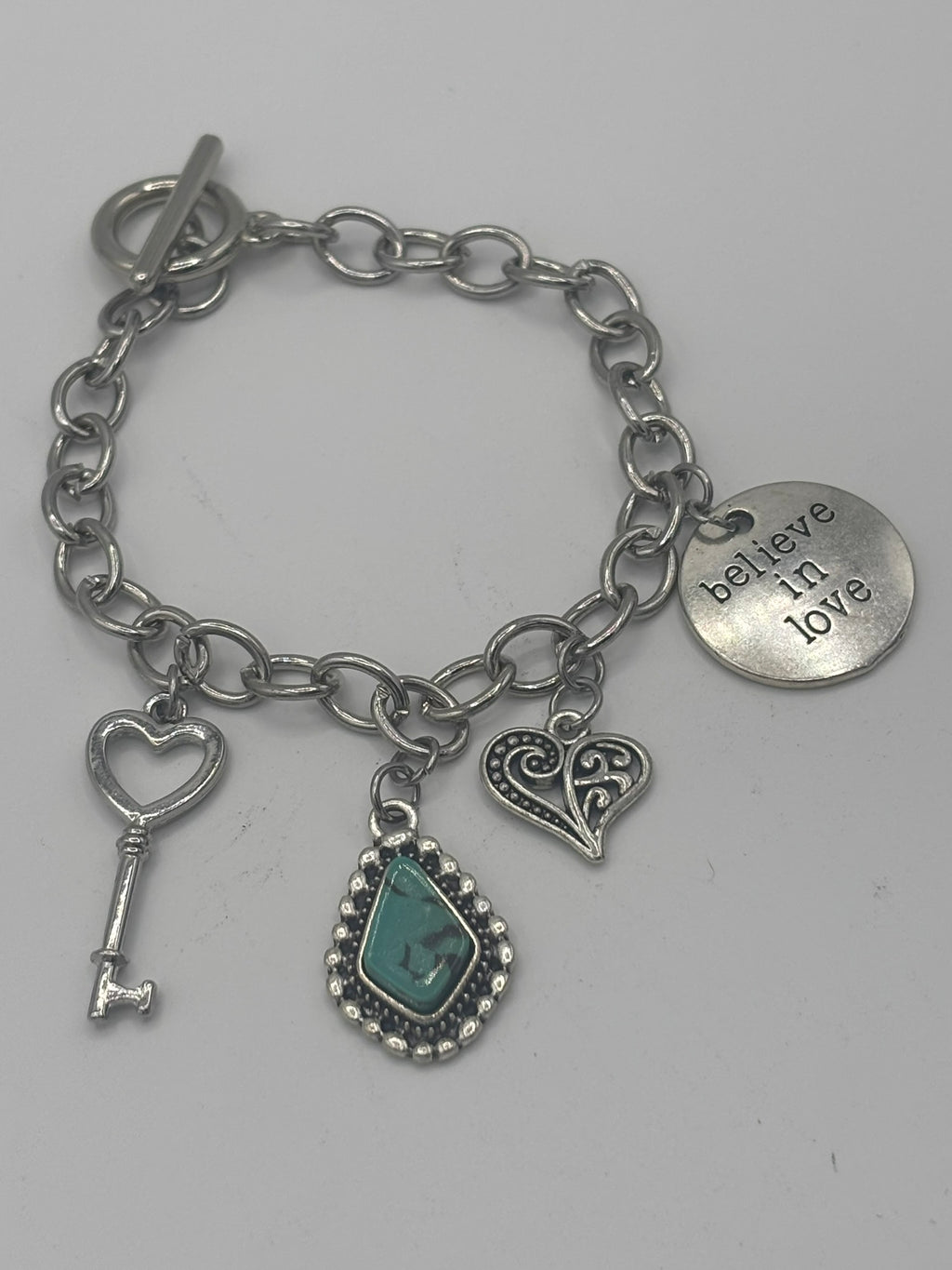 Turquoise, Hearts, and Love Toggle Bracelet