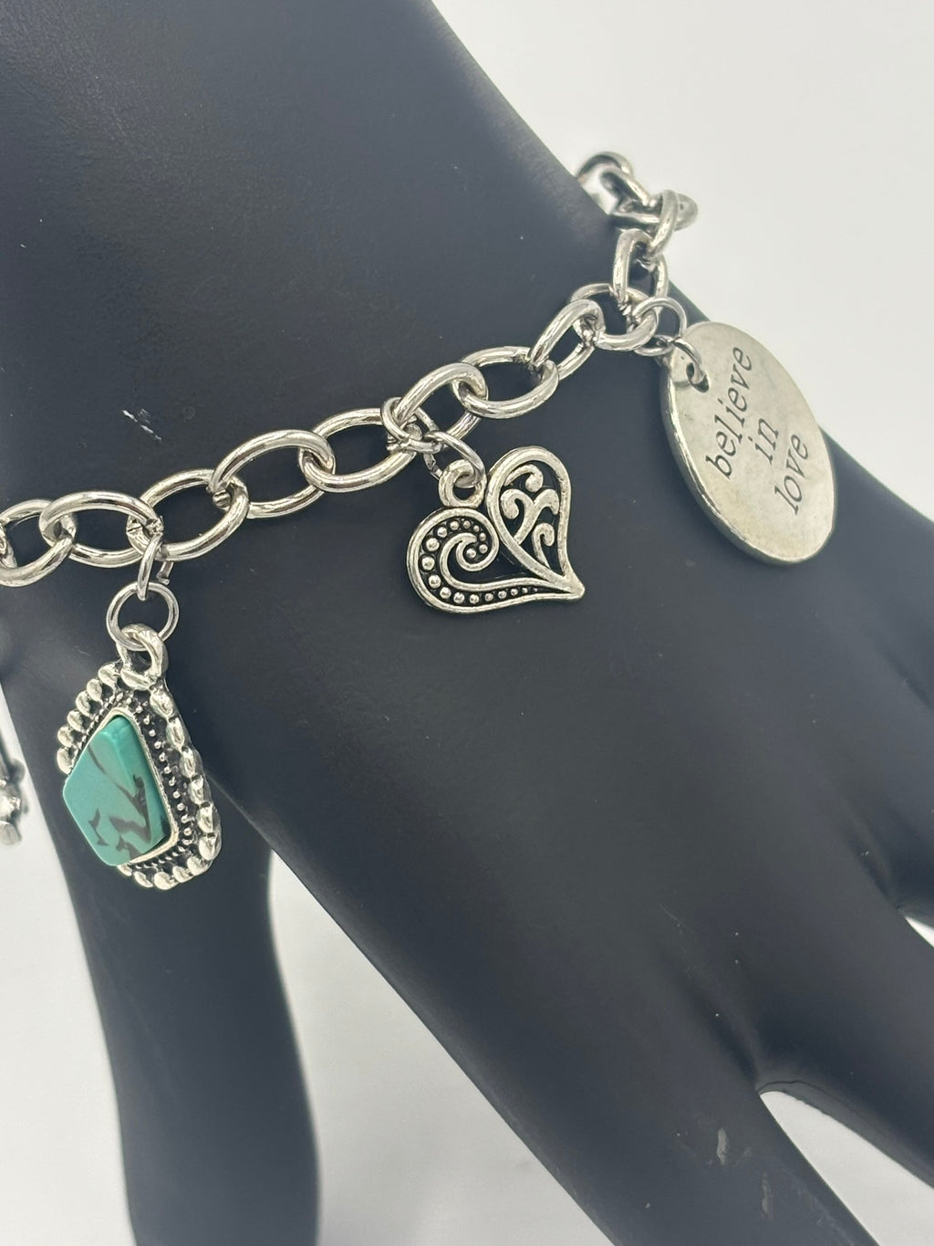 Turquoise, Hearts, and Love Toggle Bracelet
